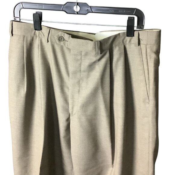 Kasper Men's Khaki Tan Wool Suit Jacket & Pants 2-Piece Set 46L Pure Virgin Wool - Picture 13 of 16